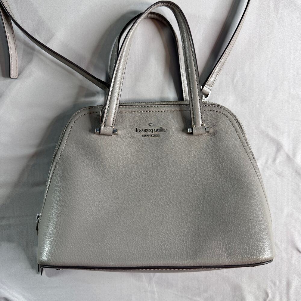 Kate Spade New York Gray Dome Satchel Crossbody Bag Pebbled Leather Purse - Picture 3 of 10